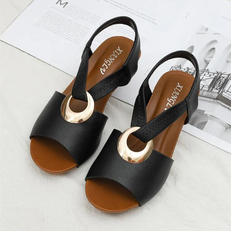 Women peep toe ankle strap slip on wedge sandals