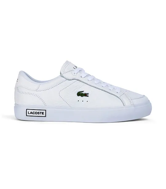 Women's Lacoste Powercourt Leather Considered Detailing Trainers White/Black