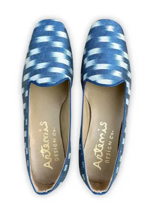 Women's Silk Ikat Loafers, Navy Celestial