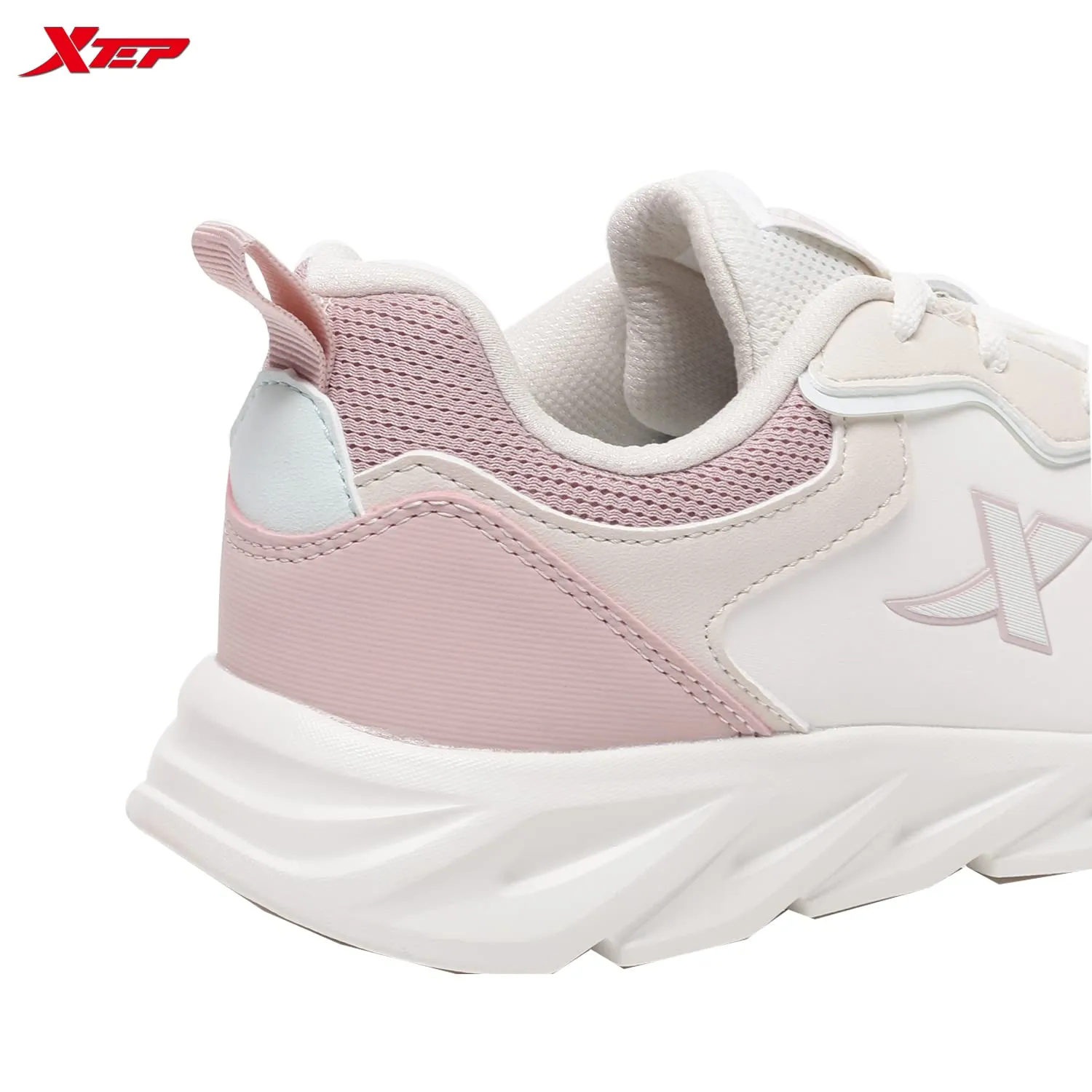 XTEP Women's White Brown Pink Synthetic Leather Upper IPR Sole Sports Running Shoes (4.5 UK)