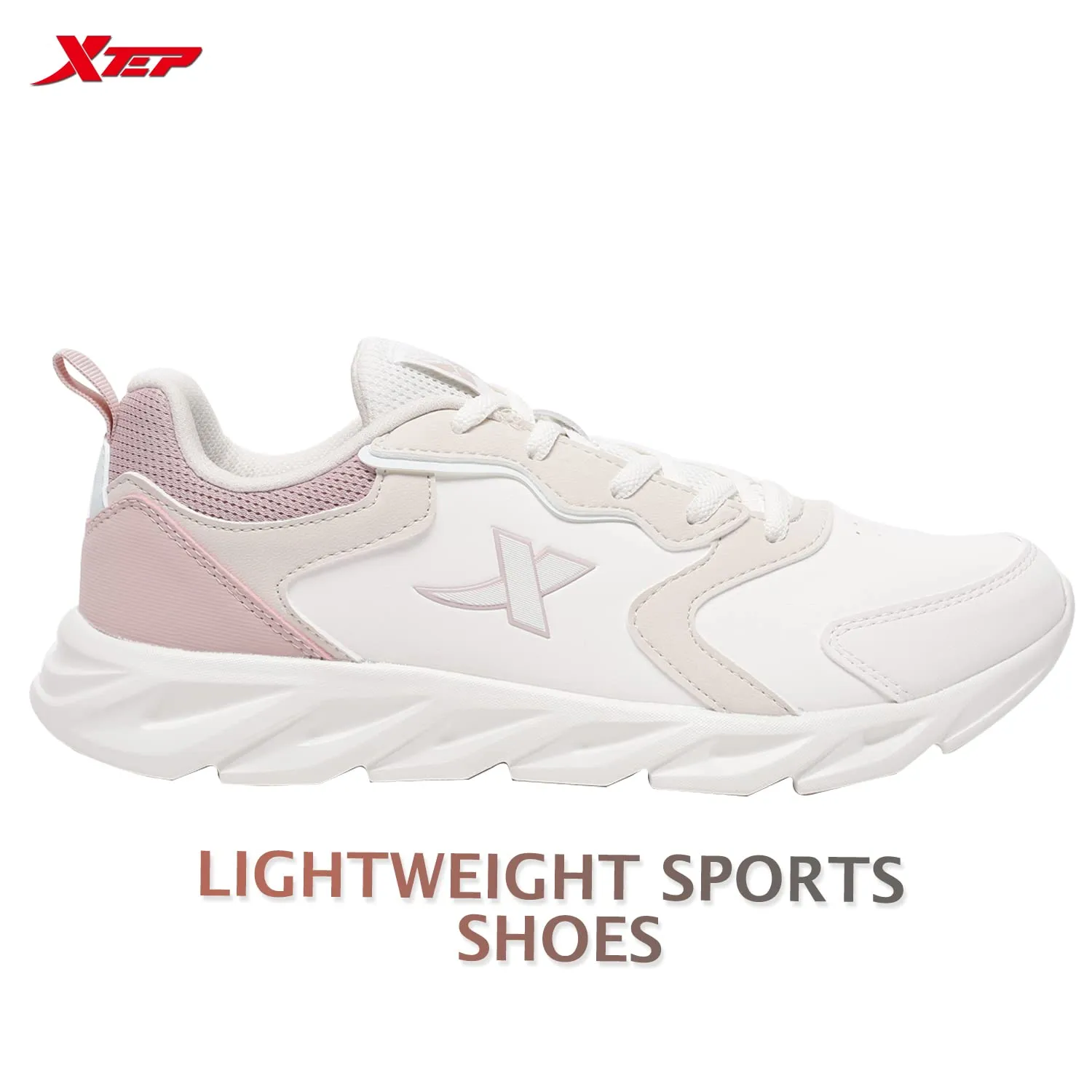 XTEP Women's White Brown Pink Synthetic Leather Upper IPR Sole Sports Running Shoes (4.5 UK)